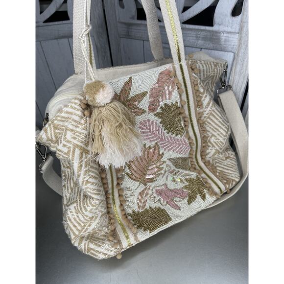 America And Beyond Sequin Embellished Floral Hand Beaded Crossbody Bag Tote - Picture 1 of 10